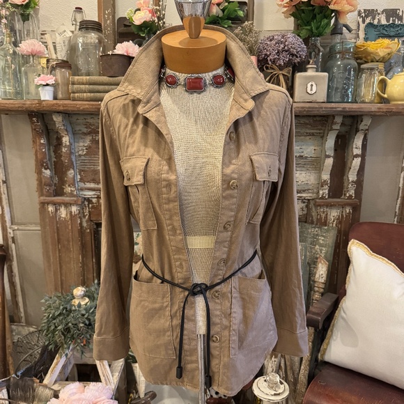 LEVEL 99 ANTHROPOLOGIE EMME SHACKET SHIRT JACKET | UTILITY SAFARI | HERRINGBONE - Picture 1 of 15